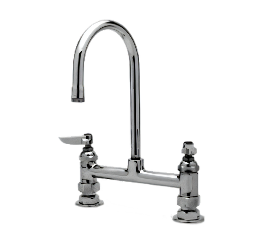 Product image #1 for T&S Brass 8-Inch Deck-Mount Low-Lead Mixing Faucet with Rigid/Swivel Gooseneck and Lever Handles