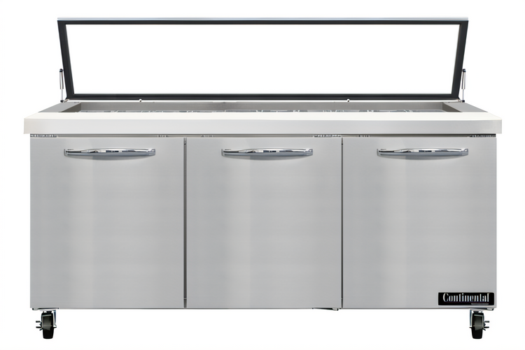 Product image #1 for Continental Refrigerator SW72N30M-HGL Mighty Top 72" Three-Section Sandwich Unit with Hinged Glass Lid