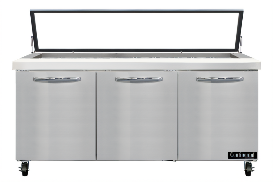 Product image #1 for Continental Refrigerator SW72N30M-HGL Mighty Top 72" Three-Section Sandwich Unit with Hinged Glass Lid