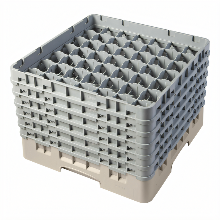 Product image #2 for Cambro Camrack Full Size 49-Compartment Glass Rack, Beige, 11-3/4-Inch High, with 6 Soft Gray Extenders