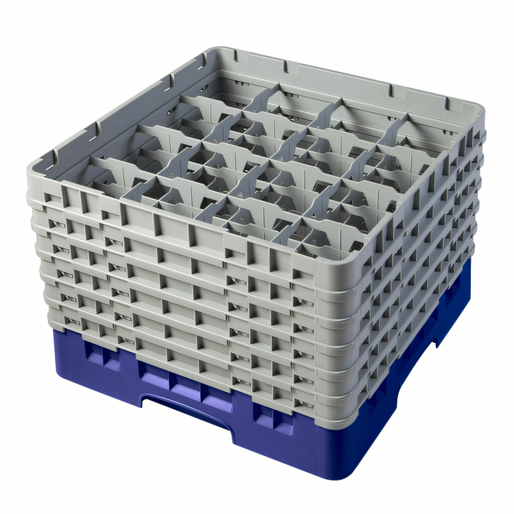 Product image #2 for Cambro Camrack Full Size 16-Compartment Glass Rack with 6 Soft Gray Extenders, Navy Blue