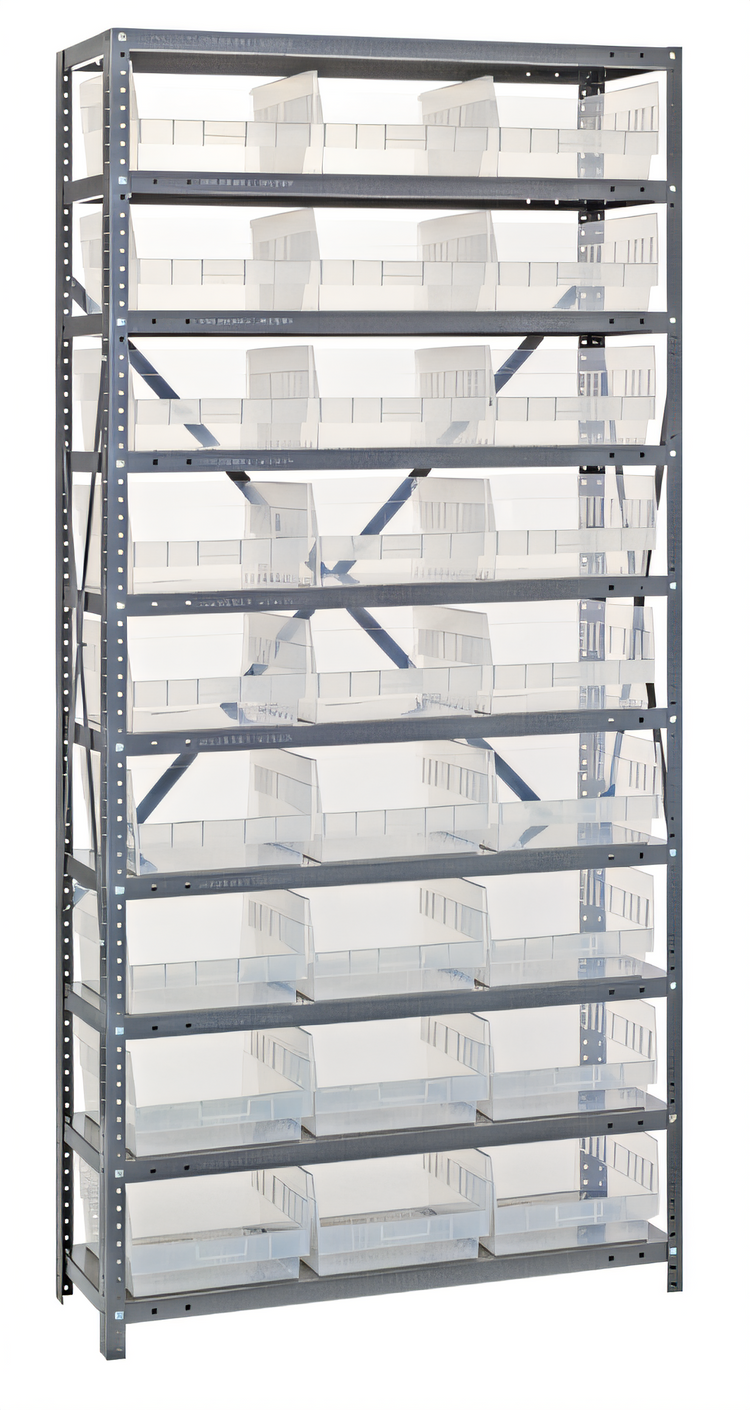 Product image #1 for Quantum Heavy-Duty Freestanding Wire Shelving Unit with 13 Shelves and 27 Clear Bins, 36 x 18 x 75 Inches