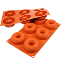 Silikomart Siliconflex Flexible Silicone Doughnut Mold, 6-Cavity, 3-1/3 oz. Each