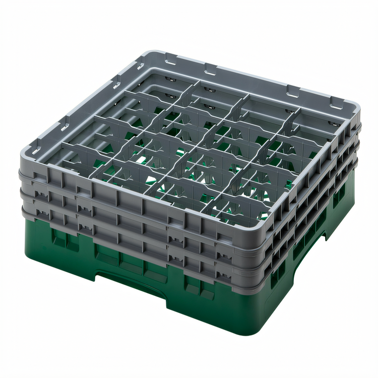 Product image #2 for Cambro Camrack® Full-Size 16-Compartment Glass Rack with 3 Soft Gray Extenders, Sherwood Green