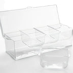 Thumbnail image #1 for American Metalcraft FCS16 Clear Polycarbonate 4-Compartment Bar Garnish Caddy with Hinged Lid and Ice Space Case of 6