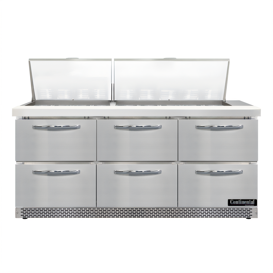 Product image #1 for Continental Refrigerator Designer Line D72N27M-FB-D 72" Front Breathing Mighty Top Refrigerated Sandwich Prep Table with Drawers