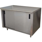 Thumbnail image #1 for Advance Tabco CB-SS-2410M 120 x 24 Inch Enclosed Stainless Steel Work Table with Cabinet Base, Sliding Doors, Mid-Shelf, 14-Gauge 304 Top