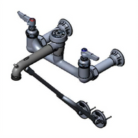 T&S Brass Service Sink Faucet, Adjustable 8-Inch Centers, Wall-Mounted, Rigid Spout, Vacuum Breaker Hook, Rough Chrome-Plated Finish