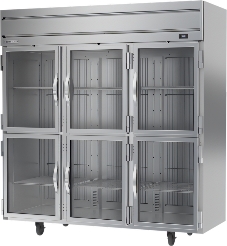 Product image #1 for Beverage-Air Horizon Series 3-Section Top-Mount Self-Contained Half-Glass Reach-In Refrigerator, 71.52 Cu. Ft.