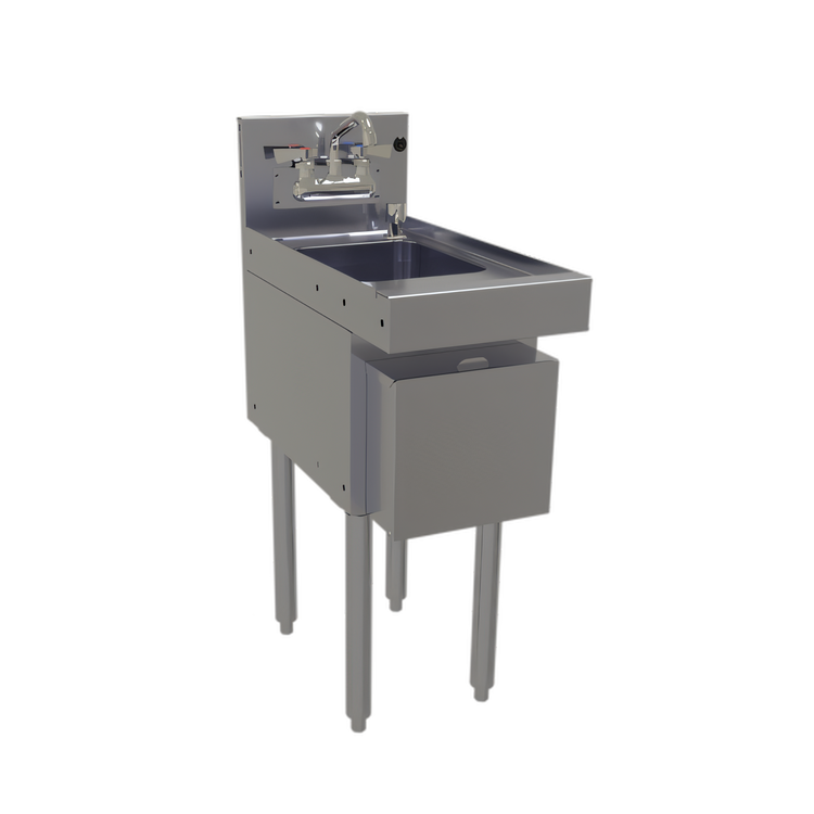 Product image #1 for Glastender Free-Standing Underbar Hand Sink Unit with Splash-Mount Faucet, Soap Dispenser and Towel Dispenser, 12" W x 24" D