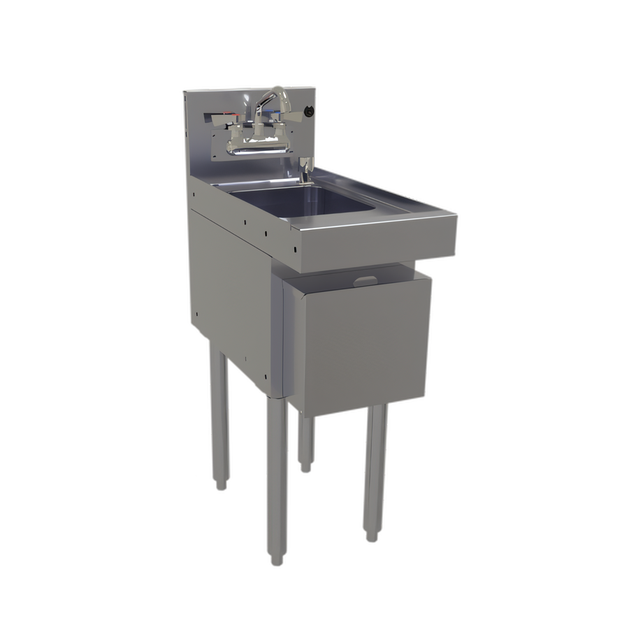 Product image #1 for Glastender Free-Standing Underbar Hand Sink Unit with Splash-Mount Faucet, Soap Dispenser and Towel Dispenser, 12" W x 24" D