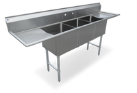 Steel Works Stainless 84-Inch 3-Compartment 18-Gauge 304 Stainless Steel Sink with Left and Right Drainboards