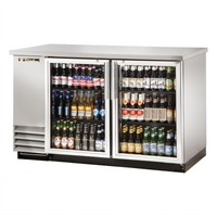 Two-Section Glass Swing Door Back Bar Cooler, 58-7/8 Inch, Stainless Steel, Left-Side Condensing Unit