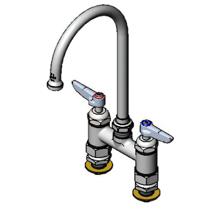 Product image #1 for T&S Brass Double Pantry Deck-Mount Mixing Faucet, 4-Inch Adjustable Centers, 5-3/4-Inch Swivel Gooseneck Spout