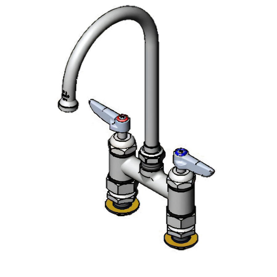 Product image #1 for T&S Brass Double Pantry Deck-Mount Mixing Faucet, 4-Inch Adjustable Centers, 5-3/4-Inch Swivel Gooseneck Spout