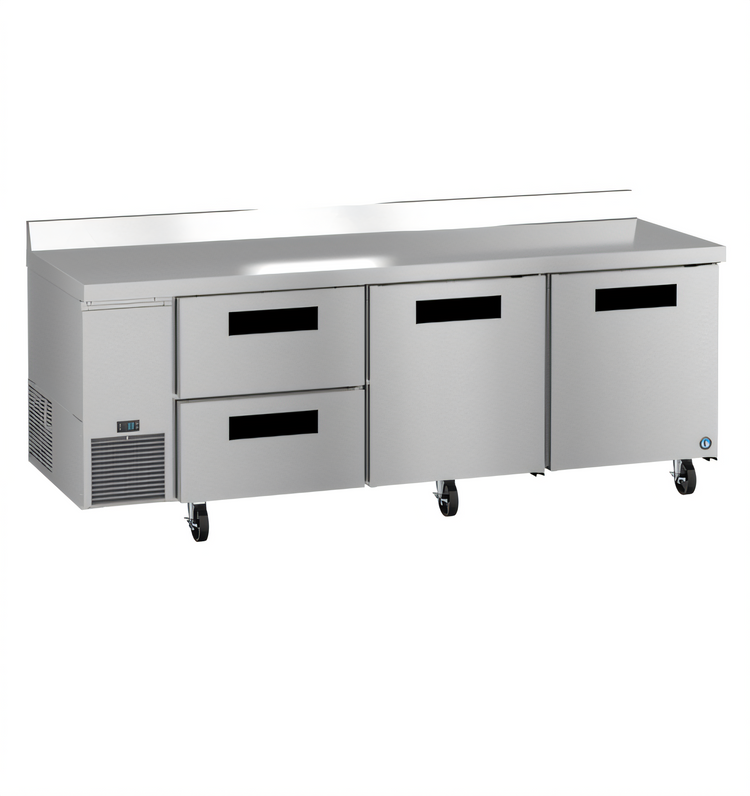 Product image #1 for Hoshizaki Steelheart 93-Inch 3-Section Worktop Refrigerator with 2 Doors and 2 Drawers, Side-Mounted, Stainless Steel