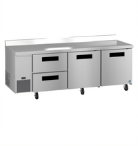 Hoshizaki Steelheart 93-Inch 3-Section Worktop Refrigerator with 2 Doors and 2 Drawers, Side-Mounted, Stainless Steel
