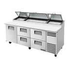 Thumbnail image #1 for True Mfg. - General Foodservice TPP-AT2-93D-4-HC 93.5-Inch Self-Contained Refrigerated Pizza Prep Table, 1 Door, 4 Drawers