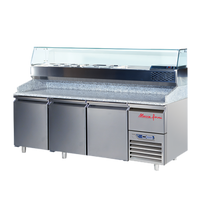 Marra Forni Three-Section Refrigerated Pizza Prep Table with Granite Work Surface, Side-Mounted Self-Contained Refrigeration, 20 Cu. Ft.