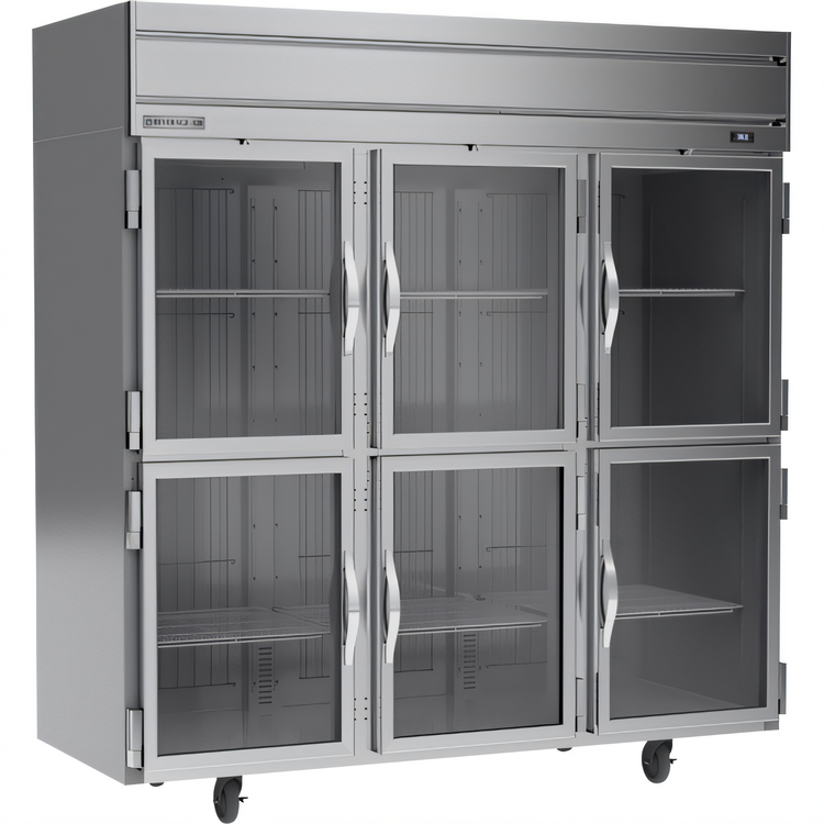 Product image #1 for Beverage Air Horizon Series 3-Section Half-Glass Door Reach-In Refrigerator, Top-Mounted Self-Contained, 71.52 Cu. Ft.
