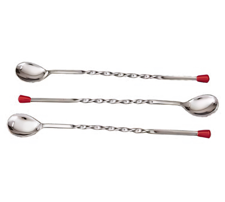 Product image #1 for Deluxe 11-Inch Twisted Stainless Steel Bar Spoon with Red Knob, 6-Pack