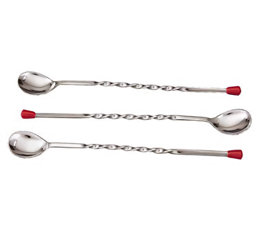 Product image #1 for Deluxe 11-Inch Twisted Stainless Steel Bar Spoon with Red Knob, 6-Pack