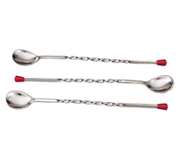 Deluxe 11-Inch Twisted Stainless Steel Bar Spoon with Red Knob, 6-Pack
