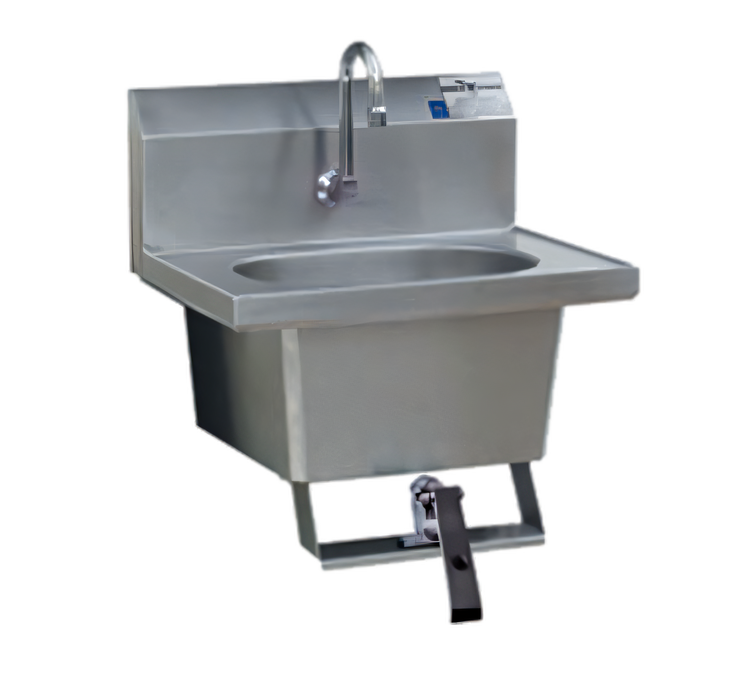 Product image #1 for Eagle Group Wall-Mounted 304 Stainless Steel Hand Sink with Single Knee Pedal, Skirt, and Faucet