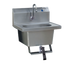 Thumbnail image #1 for Eagle Group Wall-Mounted 304 Stainless Steel Hand Sink with Single Knee Pedal, Skirt, and Faucet