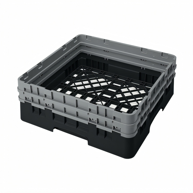 Product image #1 for Cambro Camrack Full Size 1-Compartment Base Rack with 2 Soft Gray Extenders, Black Polypropylene