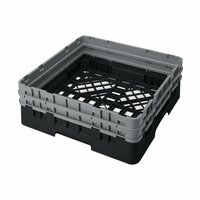 Cambro Camrack Full Size 1-Compartment Base Rack with 2 Soft Gray Extenders, Black Polypropylene