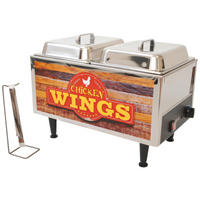 Benchmark Countertop Electric Chicken Wing Warmer with 2 Half-Size Pans and Domed Lids