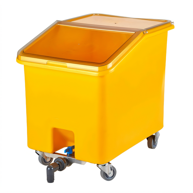 Product image #1 for Cambro 37-Gallon Yellow Mobile Soak and Brine Tank with Sliding Clear Lid
