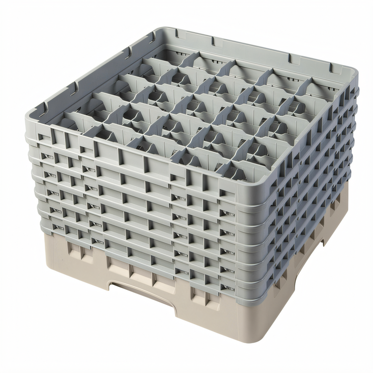 Product image #2 for Cambro Camrack Full Size 25-Compartment Beige Glass Rack with 6 Soft Gray Extenders