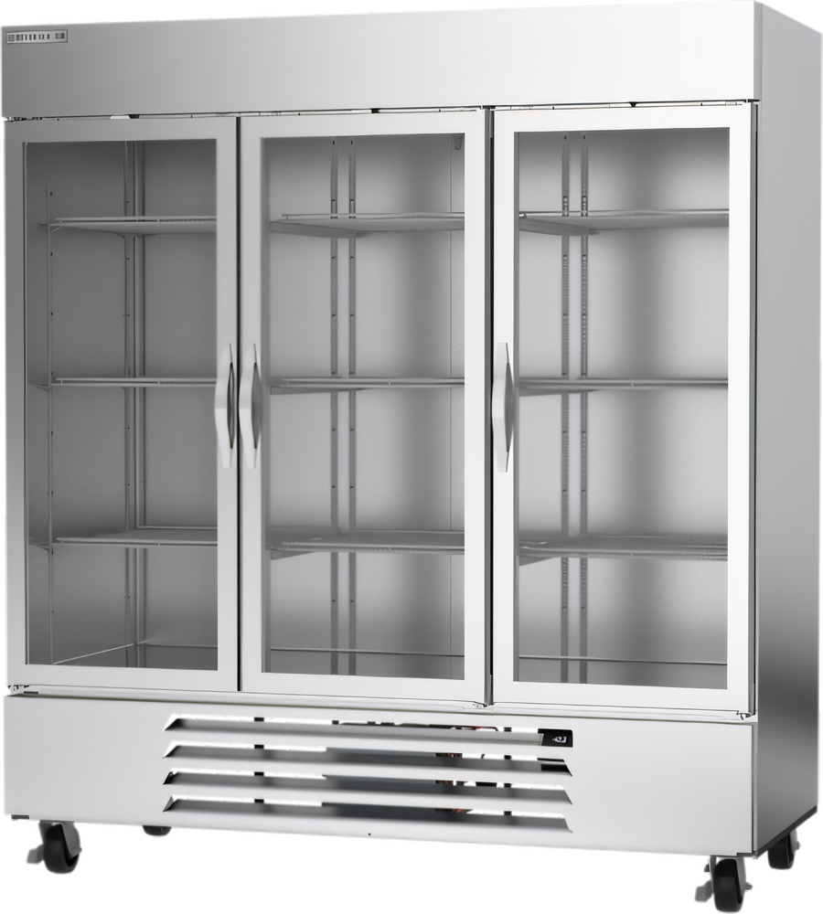 Product image #1 for Beverage-Air Horizon Series 75-Inch Three-Section Glass Door Reach-In Freezer, Bottom-Mount Self-Contained