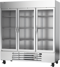 Beverage-Air Horizon Series 75-Inch Three-Section Glass Door Reach-In Freezer, Bottom-Mount Self-Contained