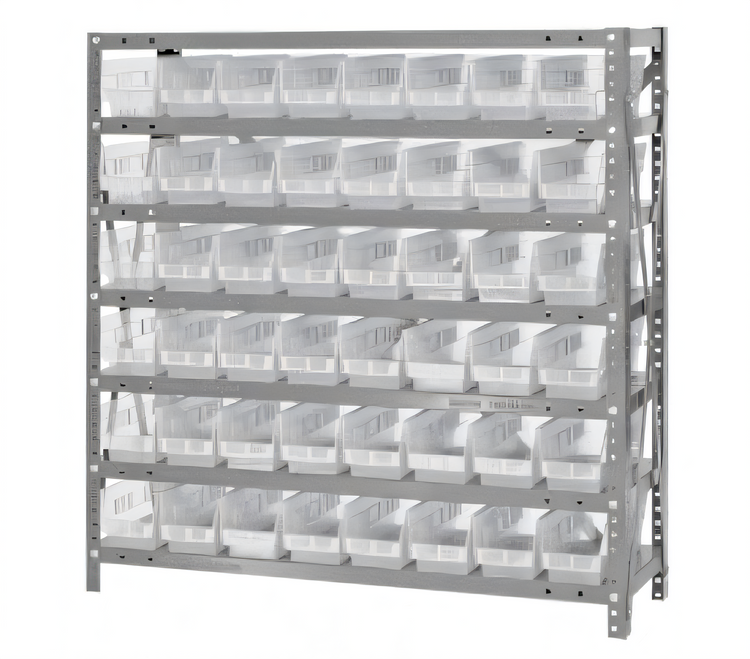 Product image #1 for Quantum Heavy-Duty Stationary Wire Shelving Unit with 7 Shelves and 48 Clear Bins, 36 x 18 x 39 Inches