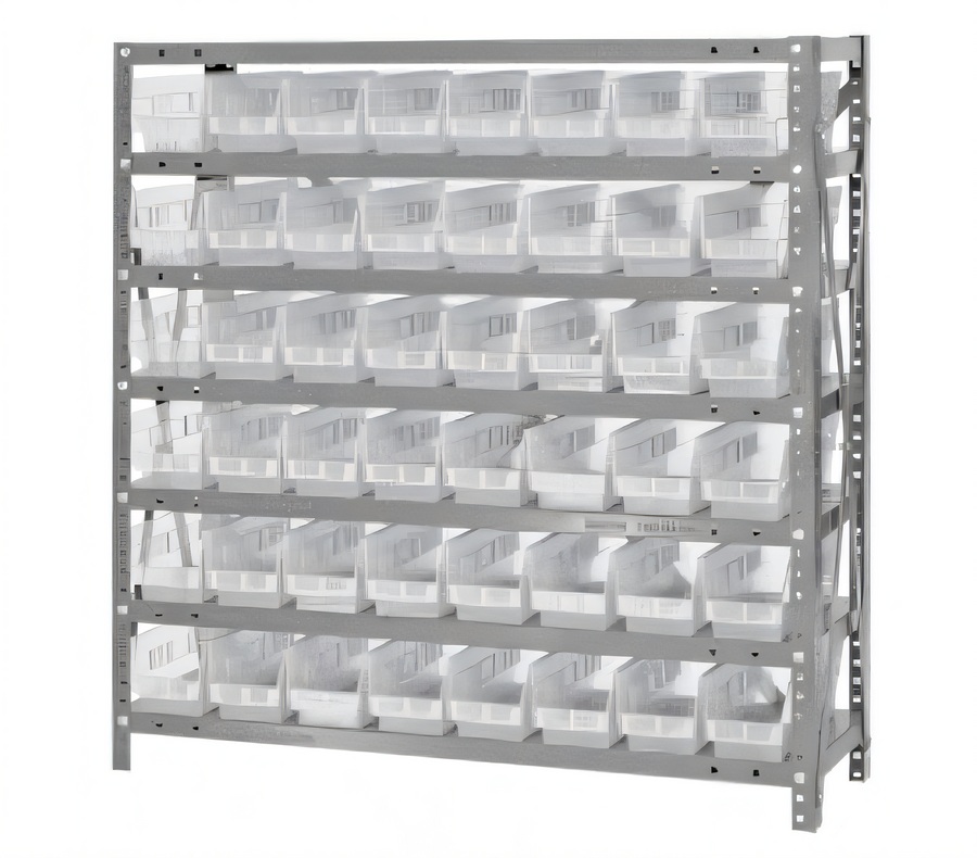 Product image #1 for Quantum Heavy-Duty Stationary Wire Shelving Unit with 7 Shelves and 48 Clear Bins, 36 x 18 x 39 Inches
