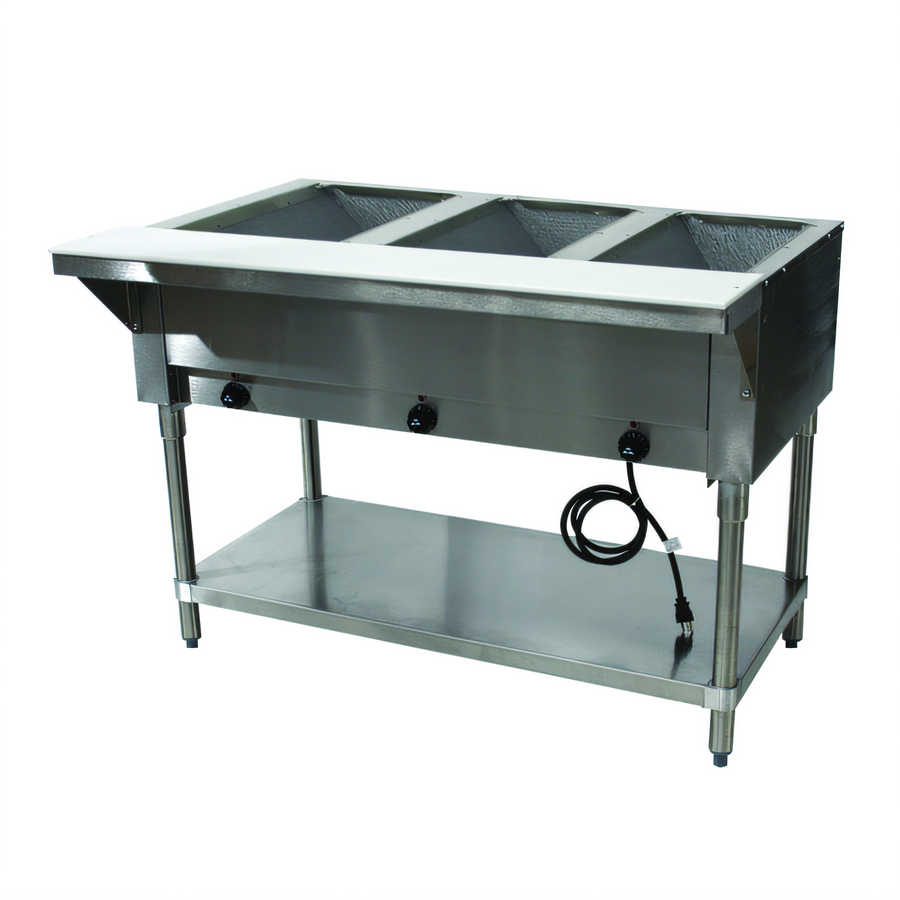 Product image #1 for Advance Tabco Triumph Supreme Electric Hot Food Table, 3-Well, 120V, Open Shelf Base