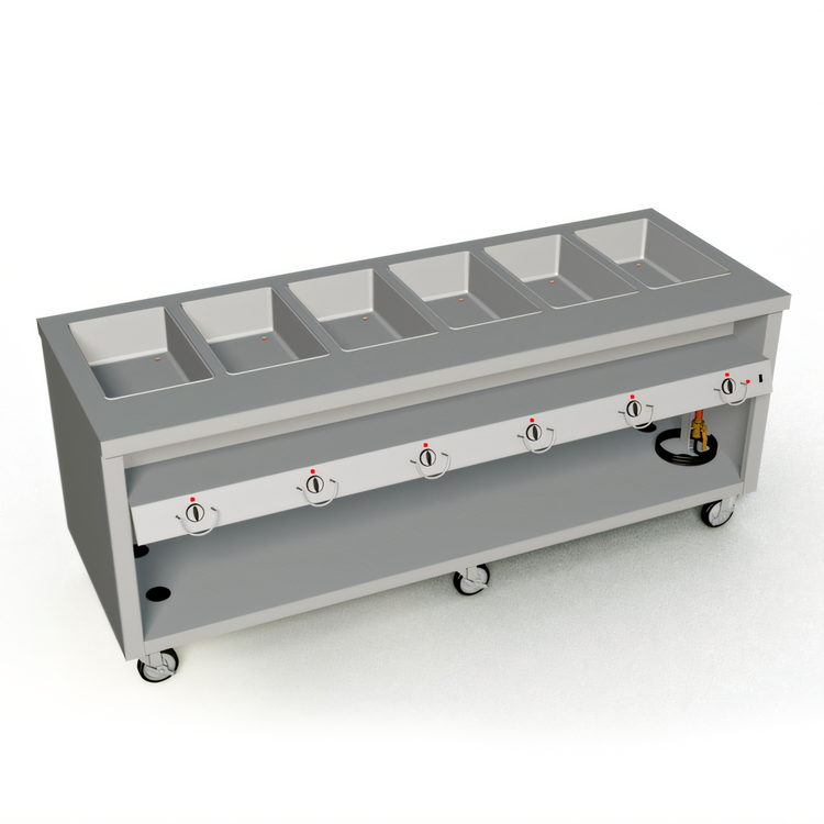 Product image #1 for Thurmaduke TEHF-88PG Mobile 6-Pan Electric Hot Food Unit, 88 Inches Wide