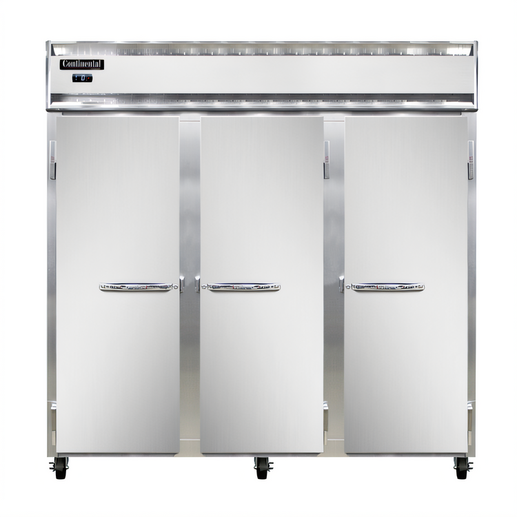 Product image #1 for Continental Refrigerator 3FNSA Three-Section Standard Depth Reach-In Freezer with Stainless Steel Exterior