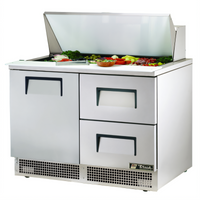 True 48-Inch Two-Section Refrigerated Sandwich/Salad Prep Table with 1 Door, 2 Drawers and 18 Top Pans