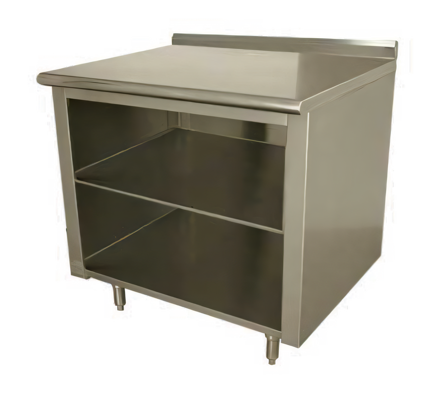 Product image #1 for Advance Tabco 72-Inch x 36-Inch 14-Gauge 304 Stainless Steel Work Table with Open Front Cabinet Base and Rear Up-Turn