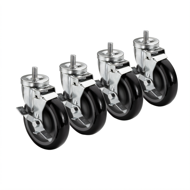 Product image #1 for Krowne Royal Series 5-Inch Swivel Stem Casters with Brakes, 5/8"-11 Thread, Set of 4