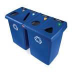 Thumbnail image #1 for Rubbermaid Commercial Products Glutton 1792372 4-Stream Recycling Station, 92-Gallon, Blue, with Containers and Multilingual Labels
