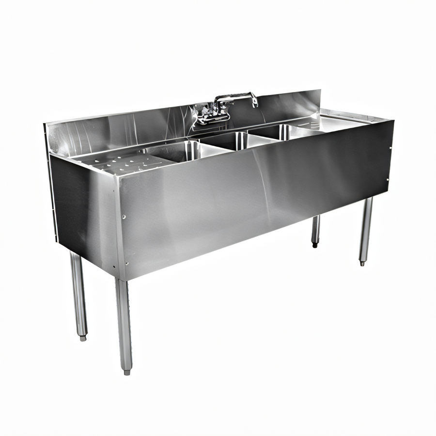 Product image #1 for CHOICE Four Compartment Underbar Sink Unit with Dual Drainboards and Deck-Mount Faucet, 72" W x 24" D