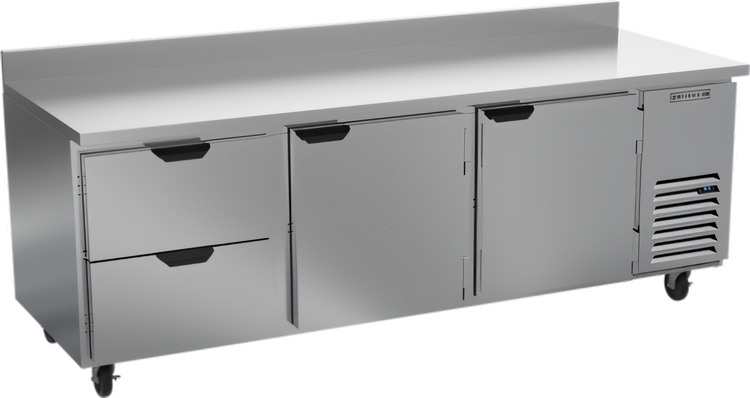 Product image #1 for Beverage-Air Stainless Steel Three-Section Worktop Refrigerator with 2 Drawers and 2 Doors, 93-Inch Wide