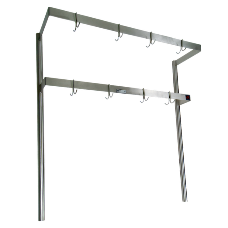 Product image #1 for John Boos PRD7 Table-Mount Double-Bar Stainless Steel Pot Rack with 24 Hooks, 139-1/4 Inch