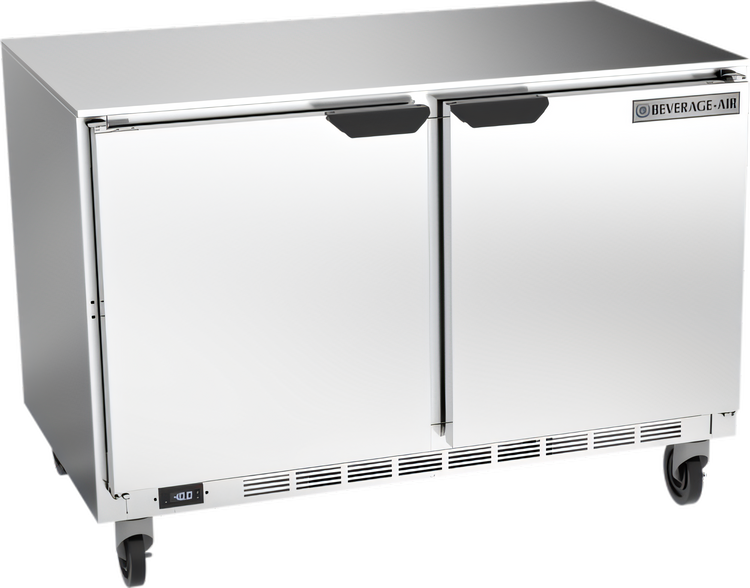 Product image #1 for Beverage-Air UCF48AHC 48-Inch Two-Section Undercounter Freezer, Solid Doors, 11.04 Cu. Ft., Stainless Steel, Rear-Mounted Self-Contained Refrigeration