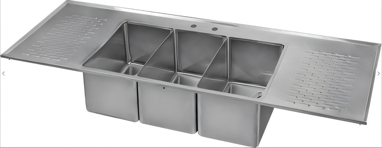 Product image #1 for Klinger's Trading Triple Compartment Drop-In Bar Sink with Dual Drainboards, Faucet & Basket Drain
